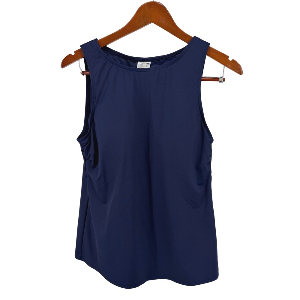 Lands End Tankini Top Womens 12 Navy High Neck Shelf Bra Swim